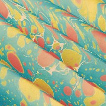 Hand Marbled Paper Spanish Wave Pattern in Blue, Yellow, Orange ~ Berretti Marbled Arts